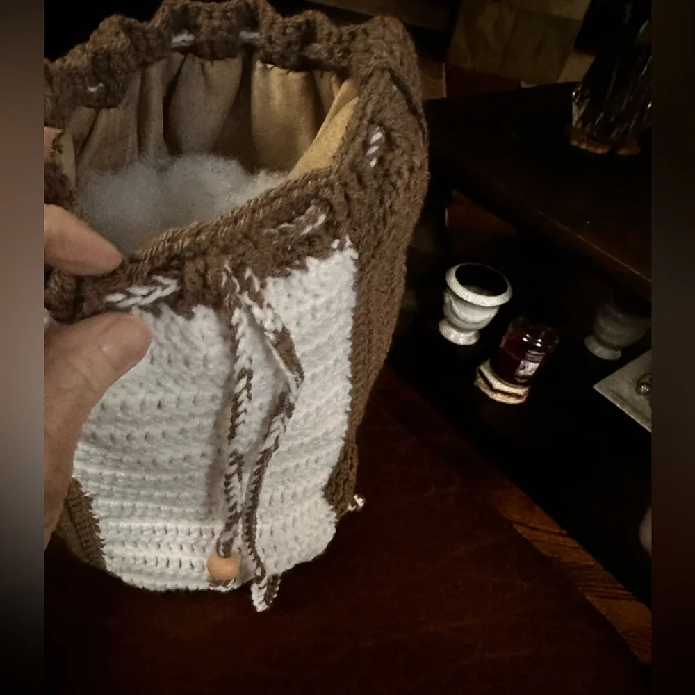 Handcrafted bohemian style hobo hand knit crochet bucket handbag tote purse